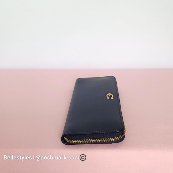 COACH Slim Accordion Smooth Leather Wallet with Back Slip Pocket- Dark Navy ⭐ - Picture 11 of 16